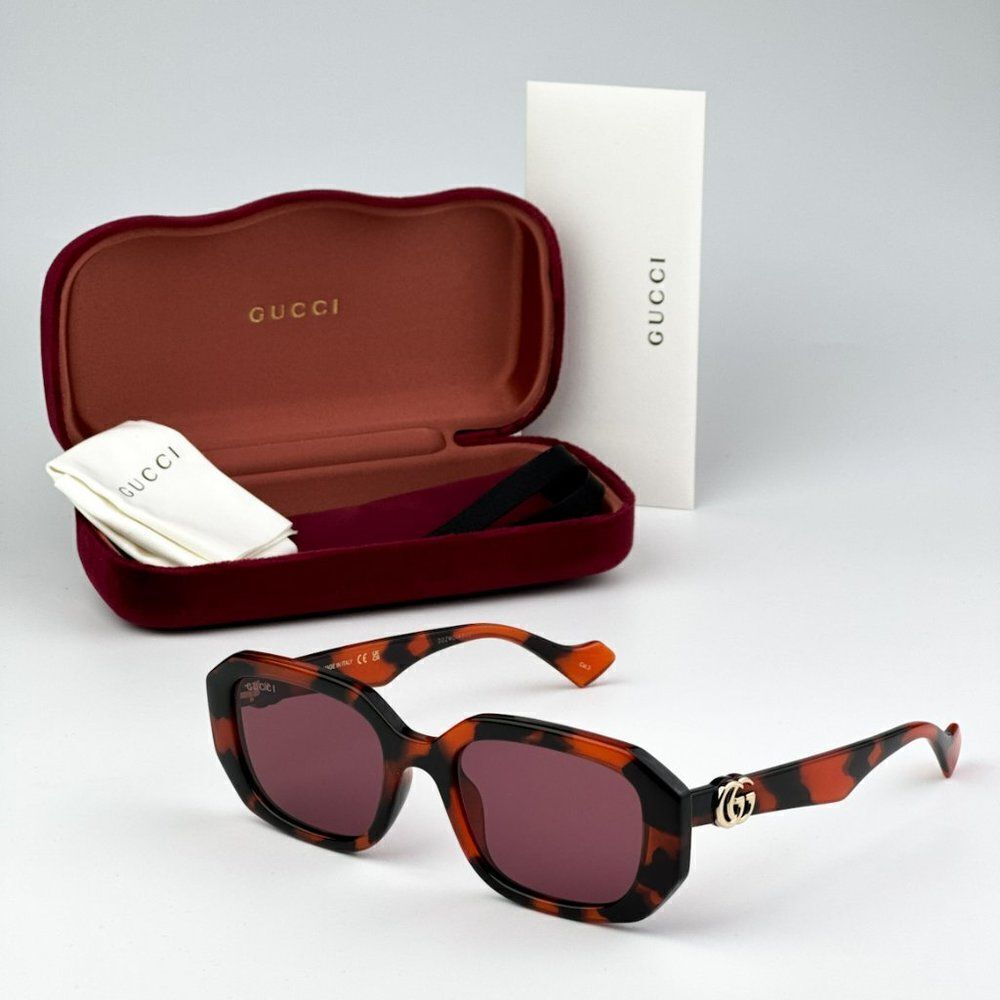 NEW Gucci GG1535S 005 Orange Havana Violet Women Geometric Sunglasses GG 1535S